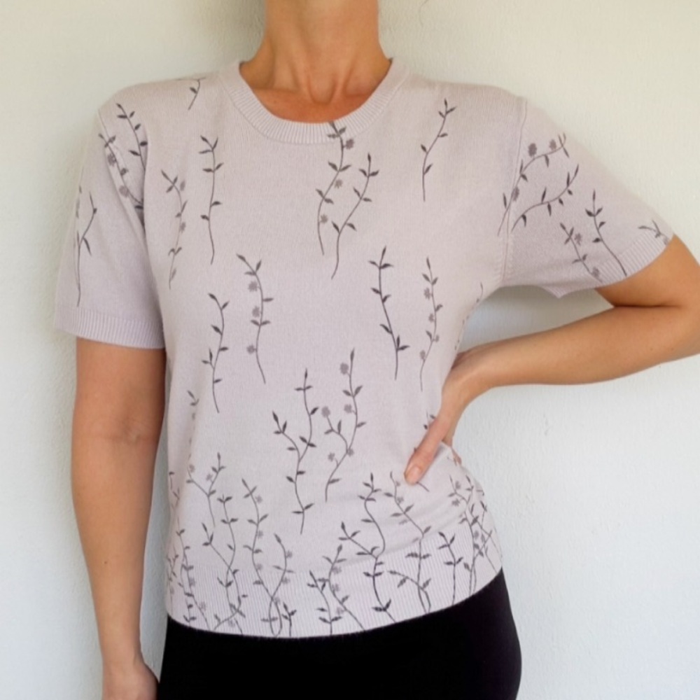 Vintage Sag Harbor Petite purple floral vine print sweater top size medium